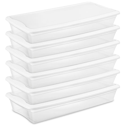 Sterilite 6-Pack 41 Quart Storage Box, Stackable Clear Plastic Bins with Snap-On Lids - Heavy-Duty Organizing Containers for Closet, Bathroom, and Office
