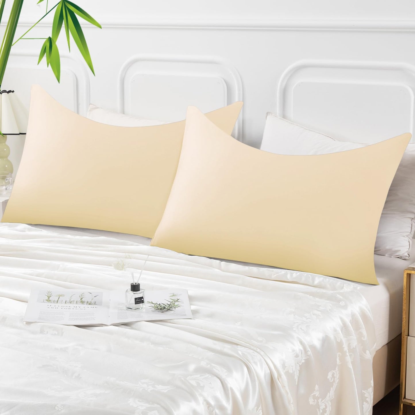 Curved Pillow Case Queen Size, Side Sleeper Pillow Cases Cover Cooling Rayon Derived from Bamboo with Zipper for hot Sleepers Hair and Skin, Breathable Silky Soft Pillowcase 1 Pack 20 * 30 Inches