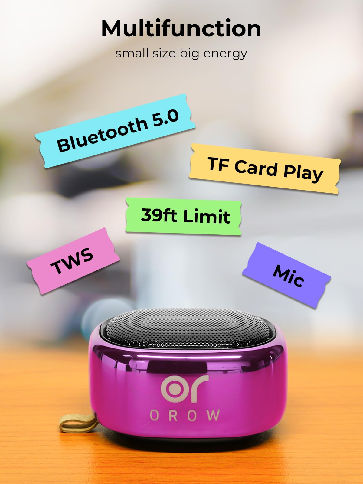 OR O R O W Small Bluetooth Speakers,Mini Portable Wireless Speaker,49-Foot Range,Enhanced Bass,Support TF Card,Bluetooth Speaker for iPhone,Travel,Hiking,Car,Gift (Purple)