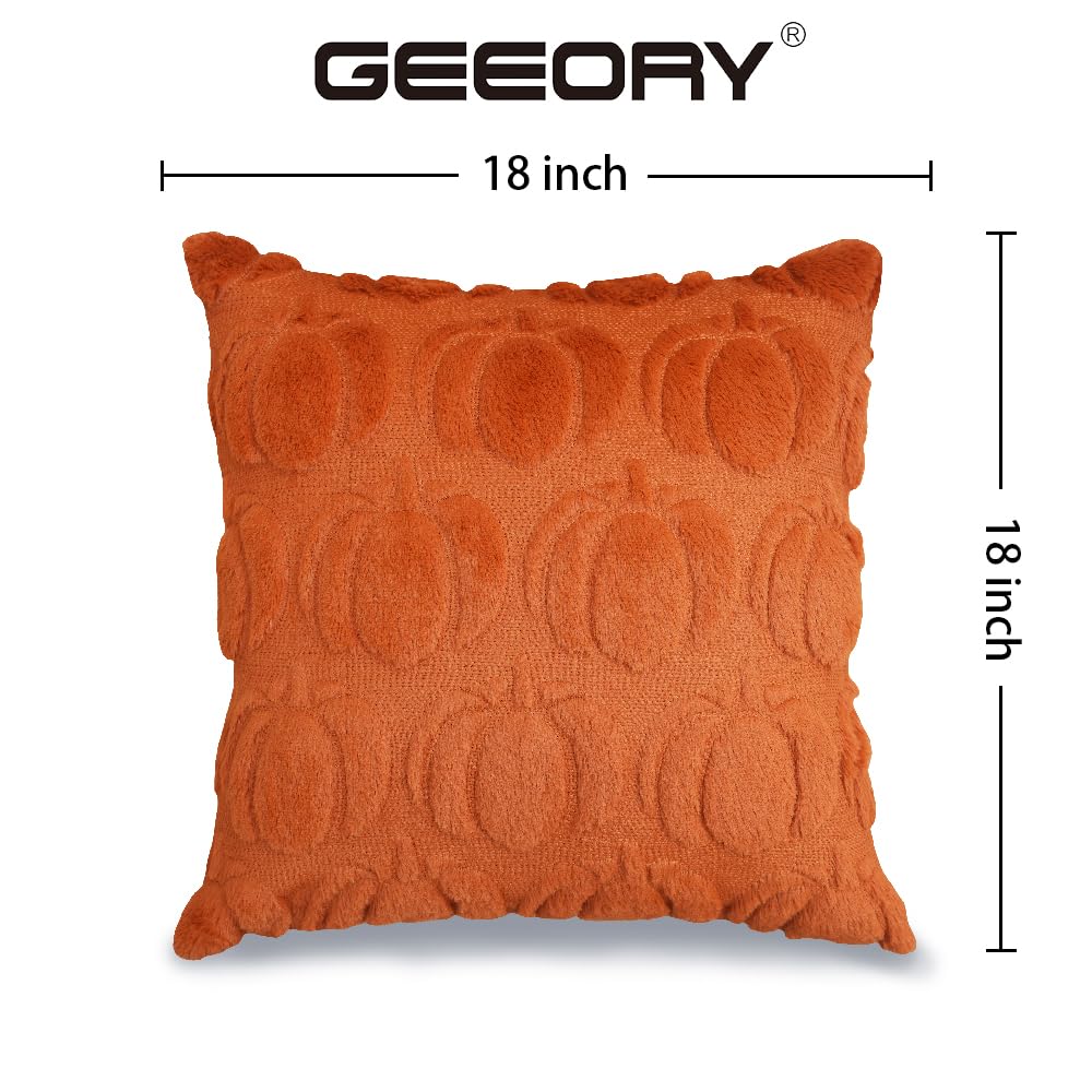 GEEORY Fall Pillow Covers 18 x 18 Inch Set of 2, Fall Decorations Pumpkins Soft Plush Fluffy Faux Fur Wool Decorative Autumn Farmhouse Cushion Case for Sofa Rust GC019-18