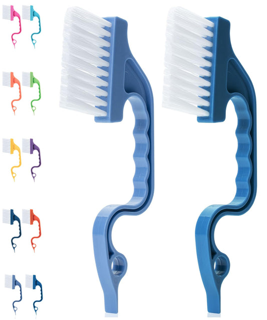 Slick- Window Track Cleaning Brush, 2 Pack, Blue Ergonomic Handle, Built-in Scraper, Multipurpose, Window Track Cleaning Tools