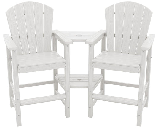 SERWALL Tall Adirondack Chairs Set of 2 with Double Layer Connecting Tray, HDPE Bar Height Outdoor Chairs, Wood-Like Adirondack Bar Stools for Patio, Balcony, Porch, White