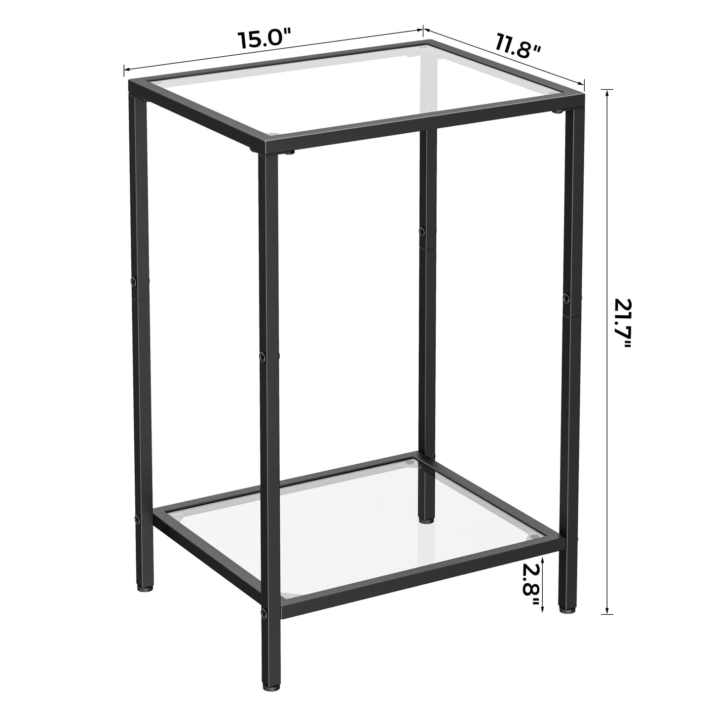 HOMSHO Side Tables Set of 2, End Tables with Tempered Glass, 2-Tier Nightstands with Storage Shelves, Coffee Table with Modern Style, Slim Sofa Table for Living Room, Bedroom, 11.8" D x 15" W, Black