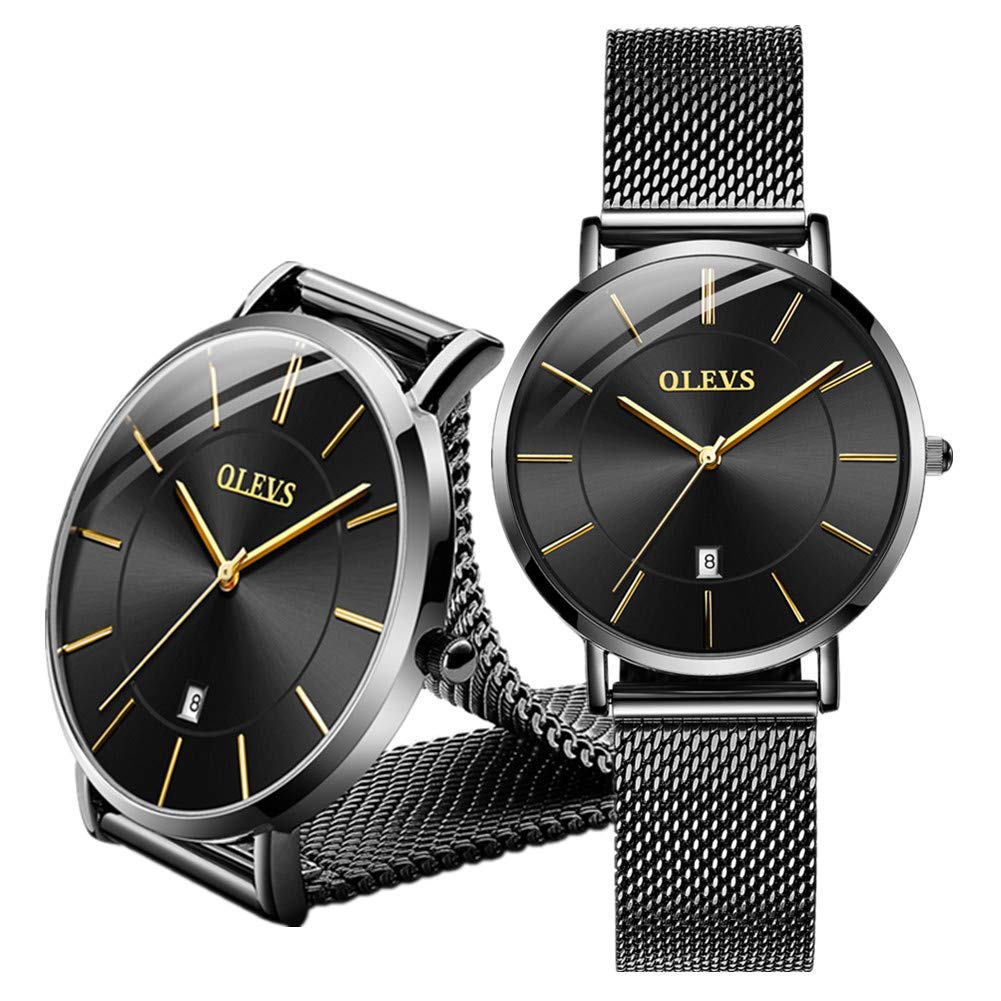 OLEVS Thin Watches for Women Waterproof Black Inexpensive Minimalist Watches Stainless Steel with Date Women Analog Quartz Watch for Birthday Party Christmas Valentine's Day