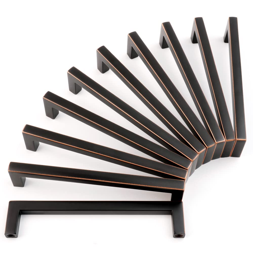 KOOFIZO Solid Square Bronze Kitchen Cabinet Handles Oil Rubbed Bronze Cabinet Pulls, 10 Pack 5 Inch Bronze Hardware for Kitchen Cabinets Drawers Dresser Cupboard Bedroom Bathroom