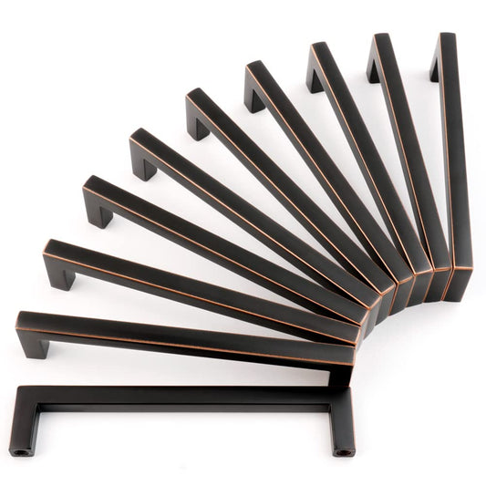 KOOFIZO Solid Square Bronze Kitchen Cabinet Handles Oil Rubbed Bronze Cabinet Pulls, 10 Pack 5 Inch Bronze Hardware for Kitchen Cabinets Drawers Dresser Cupboard Bedroom Bathroom