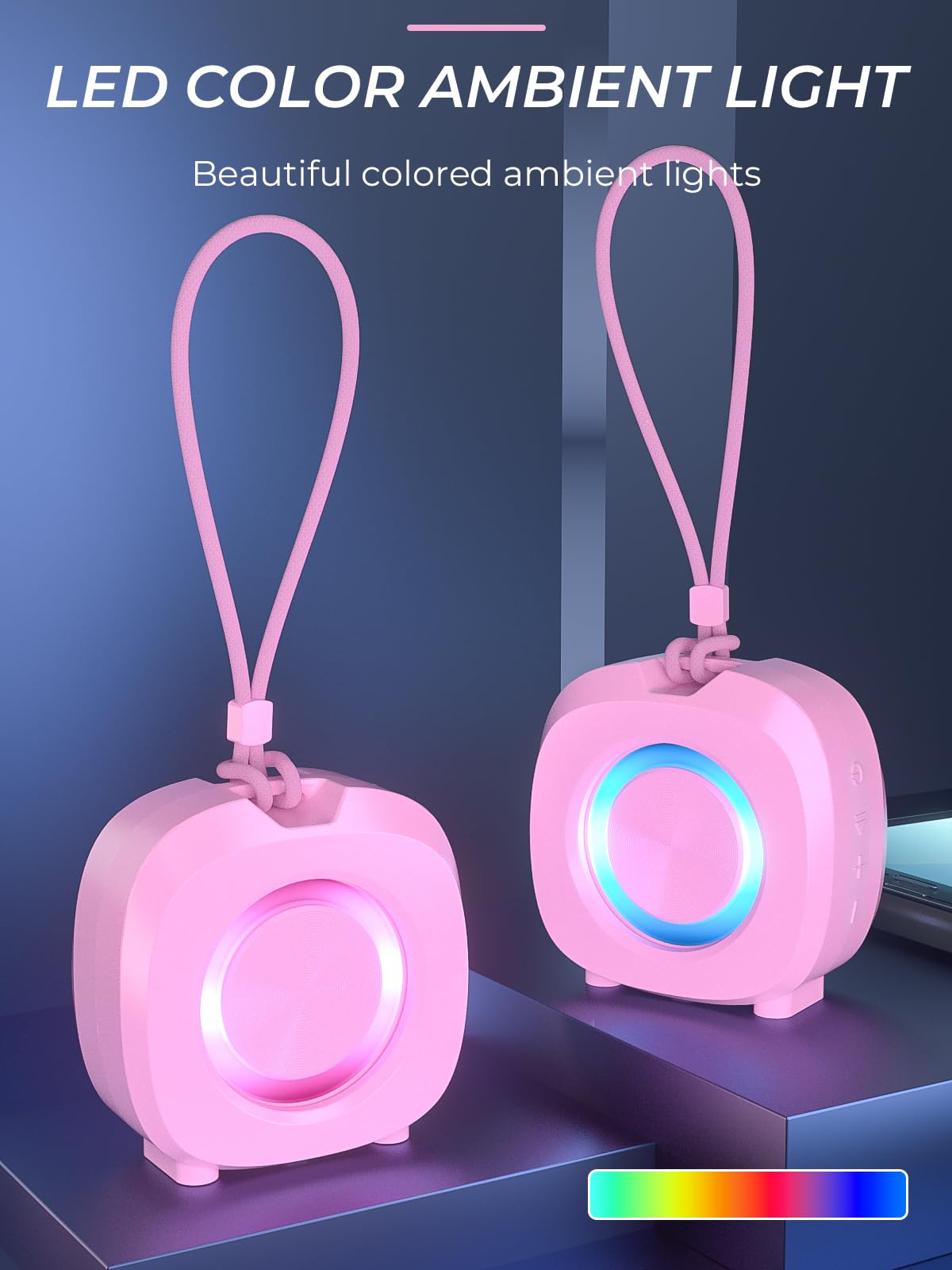 PEICHENG Speaker, Small Portable Bluetooth Wireless IPX5 Waterproof Shower Speaker,Loud Stereo Sound Deep Bass,TWS Paire, RGB Lights,Long Playtime for Outdoor Party, Great Gift,1PC(Pink)