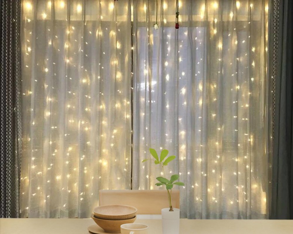 Twinkle Star 600 LED Window Curtain String Light for Wedding Party Home Garden Bedroom Outdoor Indoor Wall, Warm White