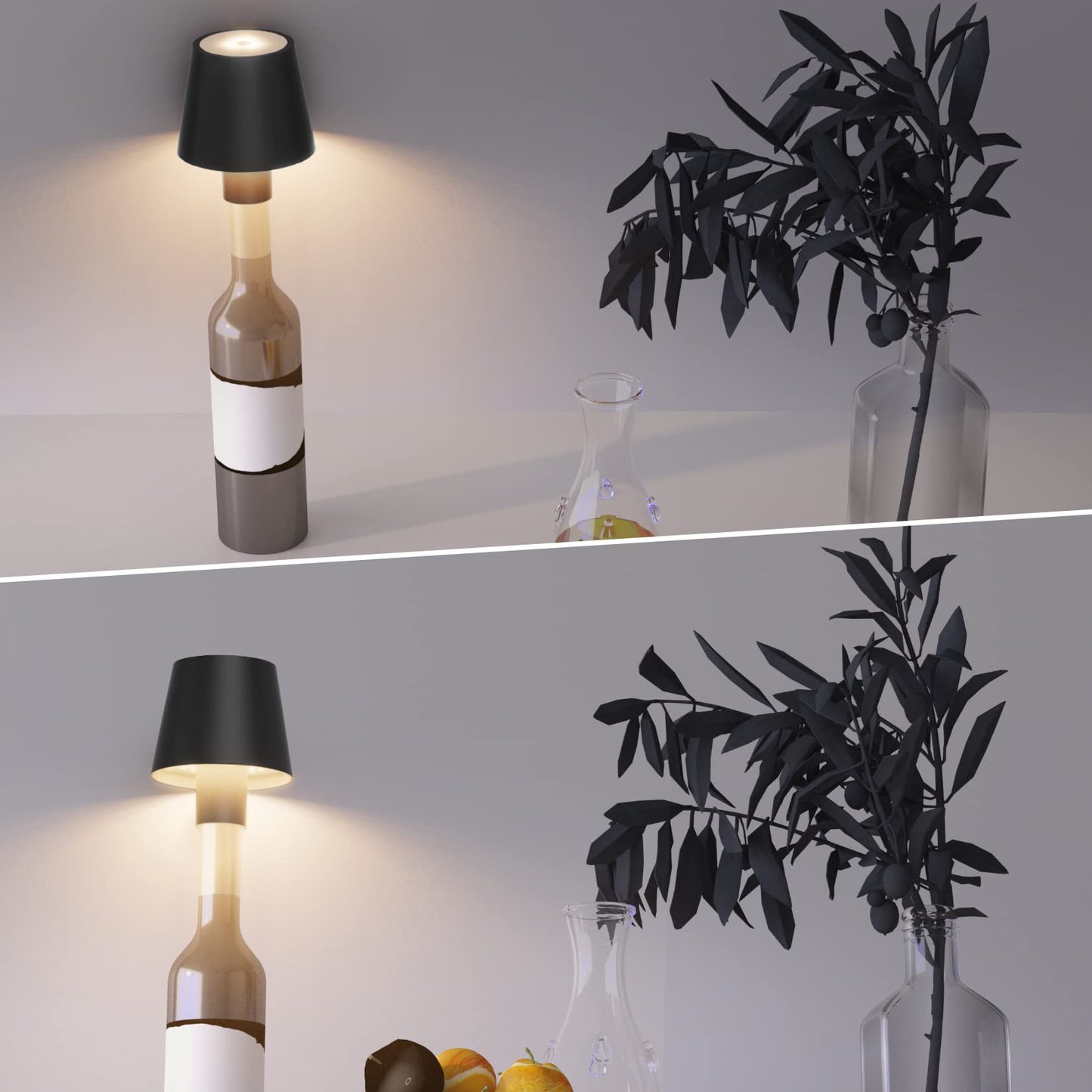 Coinmit 2 Pack LED Bottle Lamp 5500mAh Battery Portable Table Lamp Cordless IP54 Waterproof Wine Bottle Light for Outdoor Dining Bedroom Black