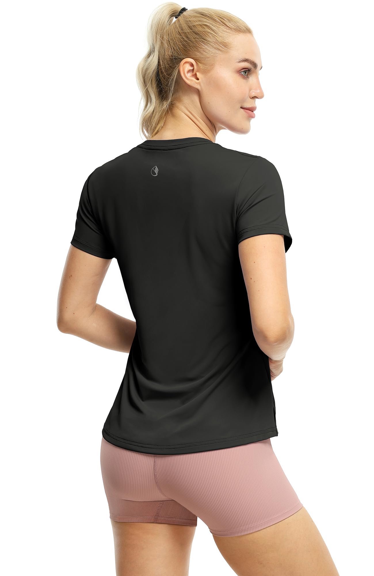 icyzone Women's Athletic Short Sleeve T-Shirts for Workout Running Yoga (Pack of 3) (Black/Natural Grey/Pale Peach, M)