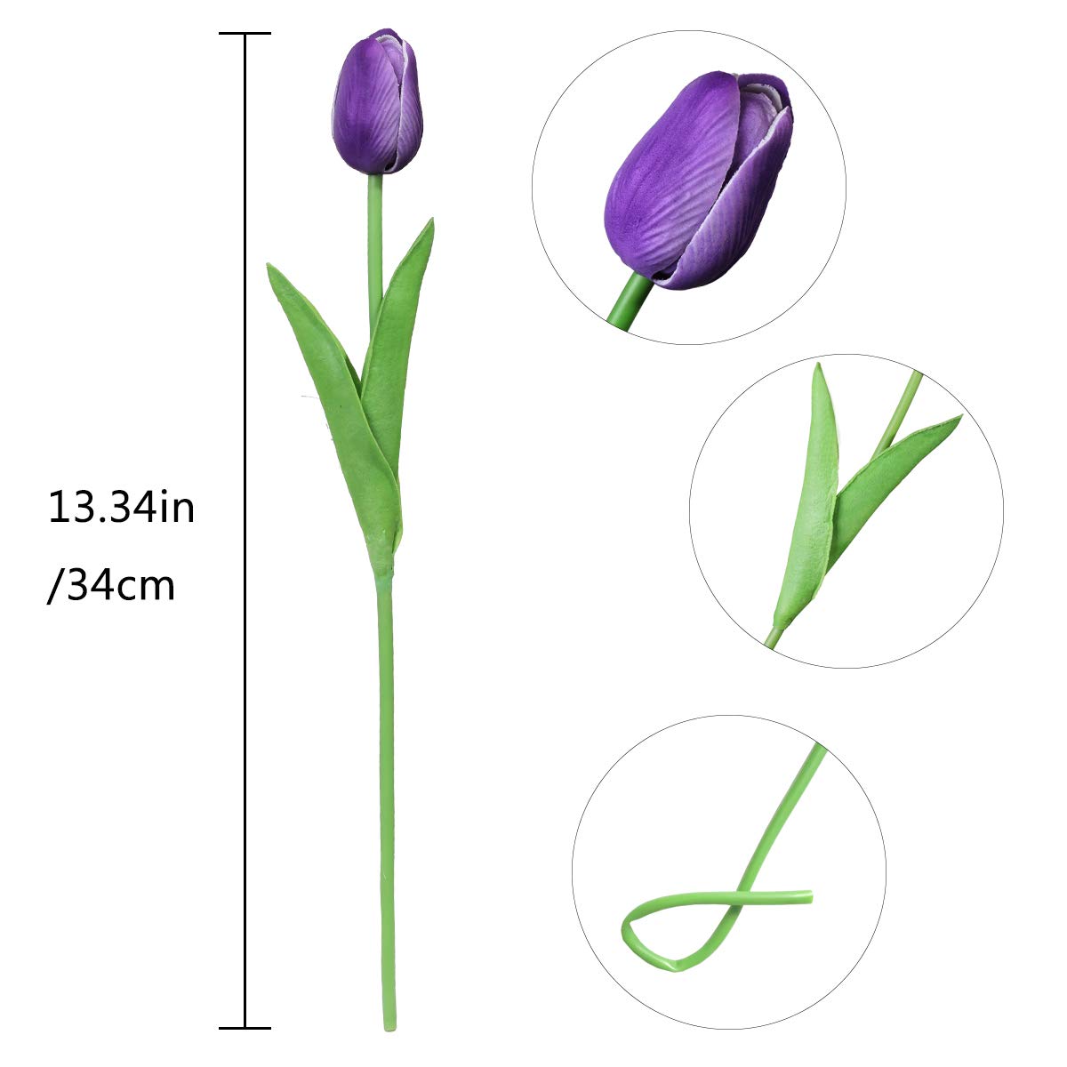 Nubry 30pcs Artificial Tulip Flowers Fake Real Touch Tulips Flower Bouquet for Wedding Arrangements Centerpieces Home Decoration (Purple)
