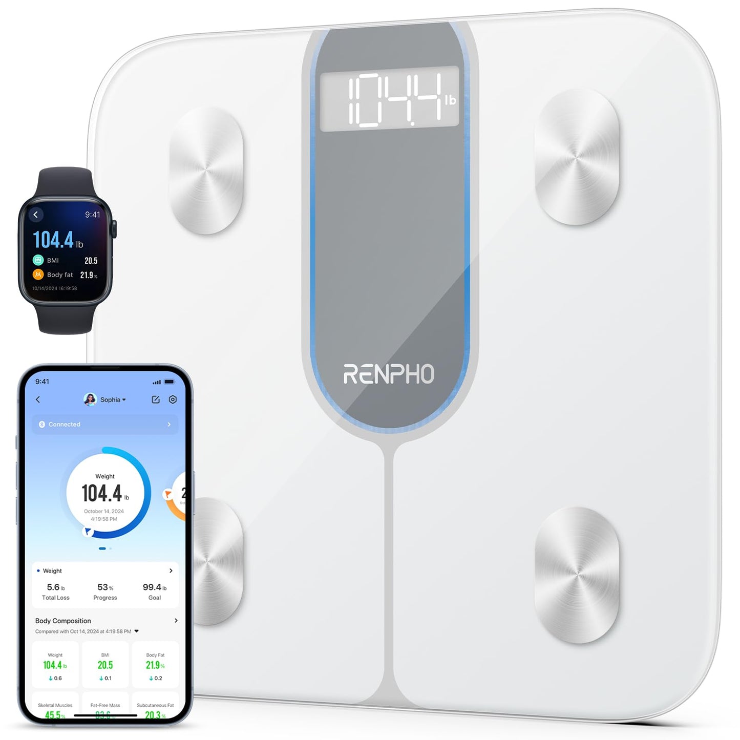 RENPHO Smart Scale for Body Weight 440lb, FSA HSA Eligible, Digital Bathroom Scale for Body Fat, Bluetooth Accurate Body Composition Weighing Machine with App, Elis 1C