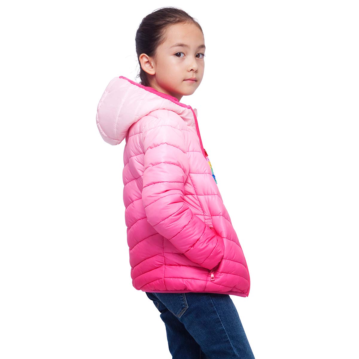 Rokka&Rolla Girls' Reversible Lightweight Puffer Jacket Hooded Water-Resistant Winter Coat