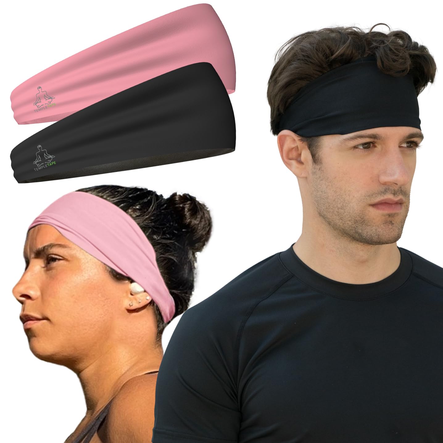 Headbands for Men and Women - Mens Sweatband & Sports Headband Moisture Wicking Workout Sweatbands for Running, Cross Training, Yoga and Bike Helmet Friendly