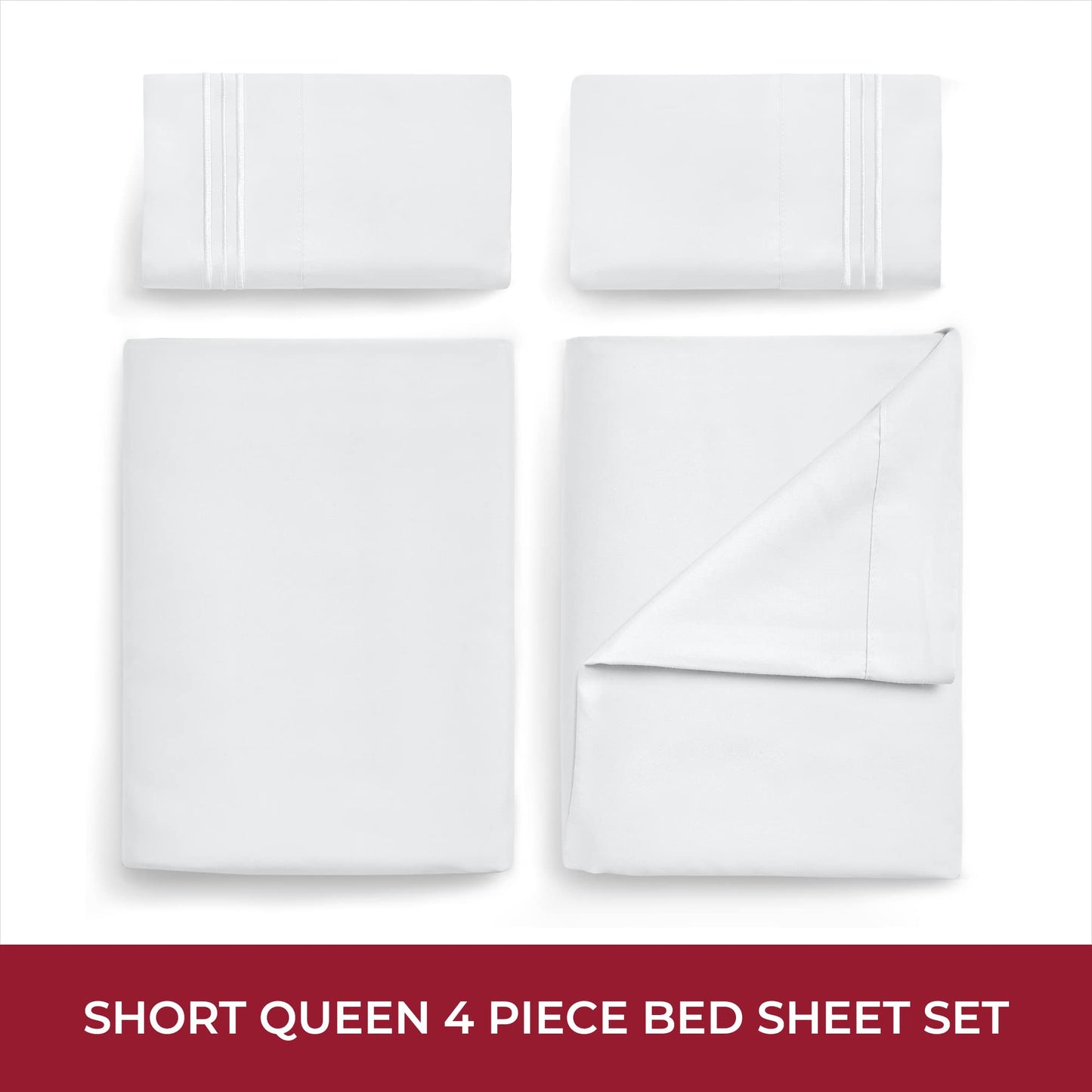 Mellanni RV Short Queen Sheets - 4 PC Iconic Collection Bedding - Hotel Luxury, Extra Soft, Cooling Bed Sheets - Deep Pocket up to 10 inch (RV/Short Queen, White)