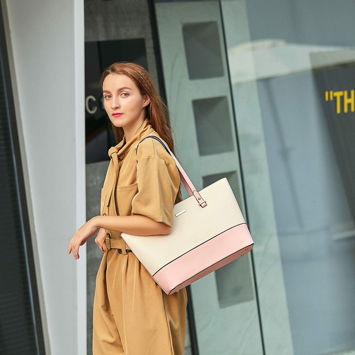 Women Fashion Synthetic Leather Handbags Tote Bag Shoulder Bag Top Handle Satchel Purse Set 4pcs