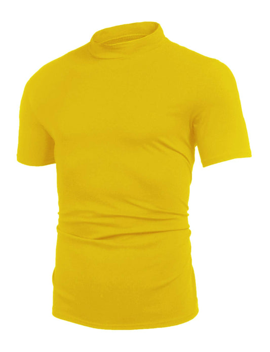 Poriff Men's Lightweight Short Sleeve Mock Neck T-Shirt Pullover Basic Tops Yellow XL
