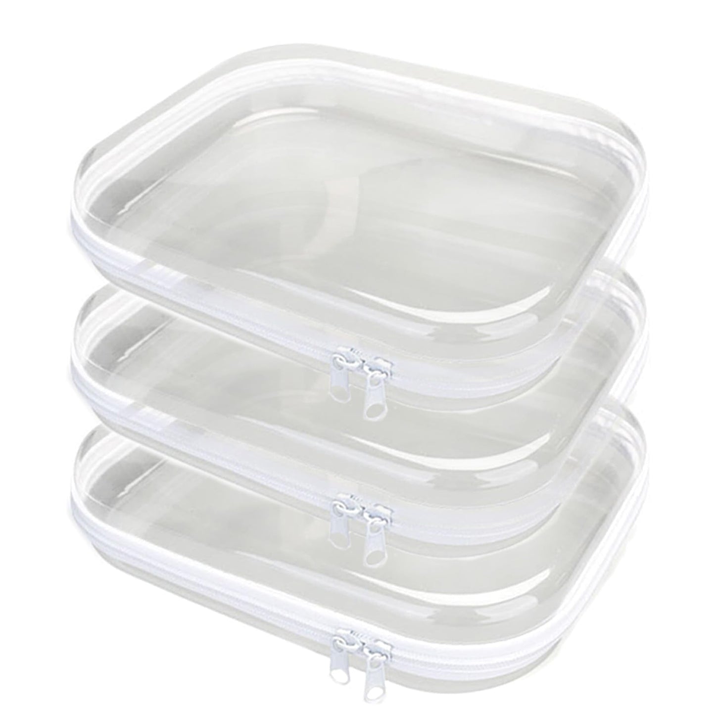 3PCS Zippered Transparent Cases for Snacks,Portable Waterproof Cosmetic Bag with Zipper,Clear Hard Shell Zipper Case for Cosmetic Storage, Putting Snacks, Pencil Case (3PCS-M)