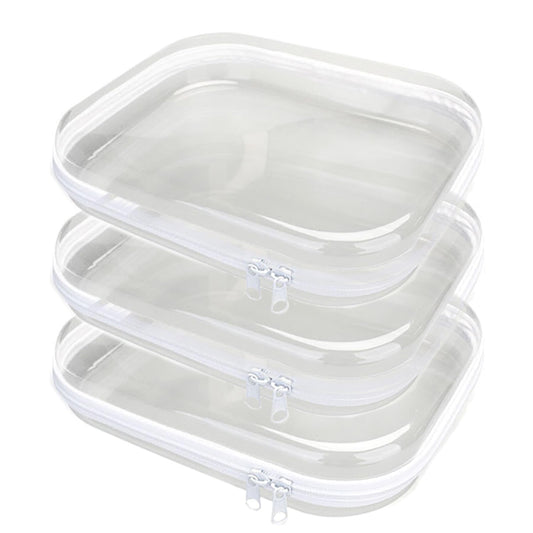 3PCS Zippered Transparent Cases for Snacks,Portable Waterproof Cosmetic Bag with Zipper,Clear Hard Shell Zipper Case for Cosmetic Storage, Putting Snacks, Pencil Case (3PCS-M)