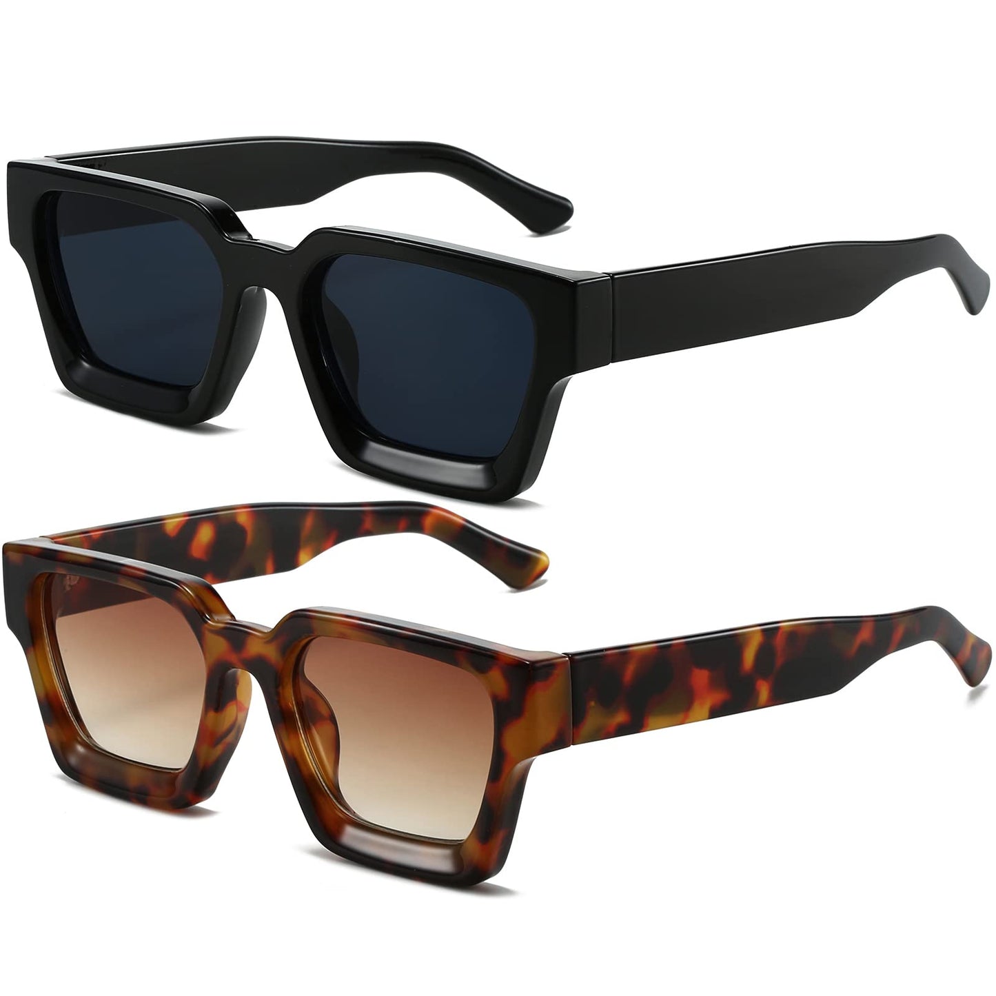 AIEYEZO Square Sunglasses for Women Men Square Thick Frame Sun Glasses Simple Designer Style Shades