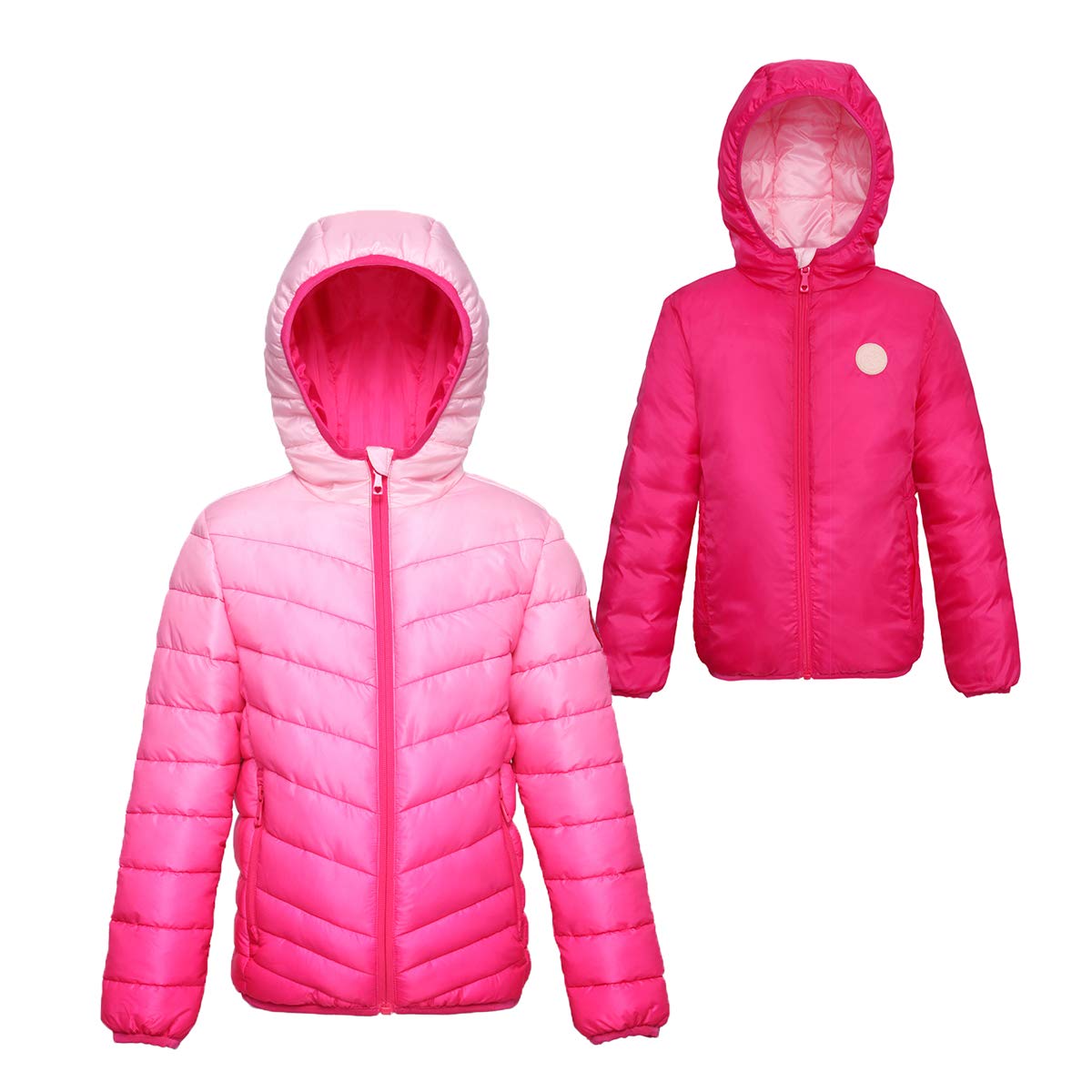 Rokka&Rolla Girls' Reversible Lightweight Puffer Jacket Hooded Water-Resistant Winter Coat