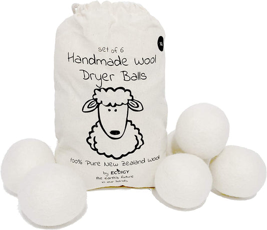 Wool Dryer Balls XL 6-Pack - 100% Pure New Zealand Wool, Ecoigy Natural Fabric Softener, Reduces Wrinkles & Drying Time, Ideal for Essential Oils, Dryer Sheets Alternative,Dryer Balls Laundry Reusable