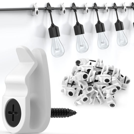 Hooks for Outdoor String Lights Clips, Christmas Light Clips Weatherproof, Lights Hanger Hooks for Hanging Christmas Light, Fairy Light, Cable, Holiday Decor - White, 50 Pack