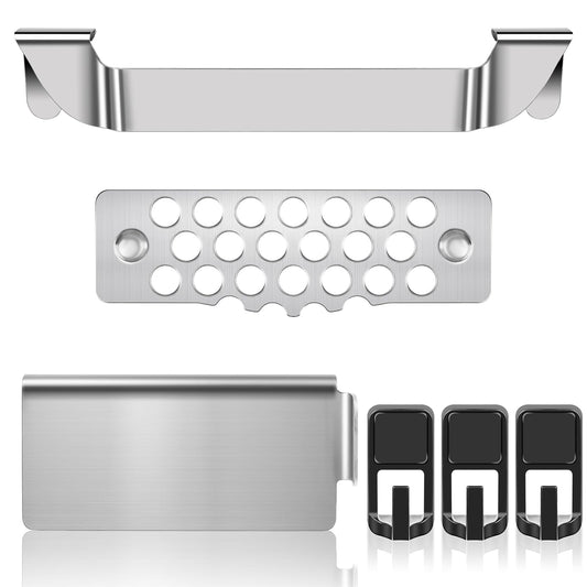6pcs Magnetic Grease Gate Set, Griddle Spatula Holder and Magnetic Hooks Combo, Stainless Steel Flat Top Griddle Accessories Kit, Grill Tool Holder