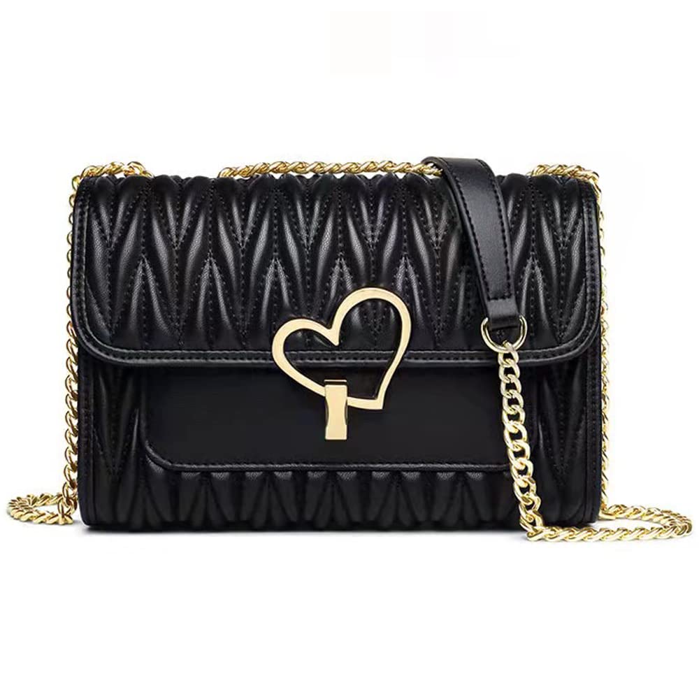 natyrlpog Shoulder Bag for Women Small Crossbody Purse Leather Fashion Handbags with Chain Strap, black