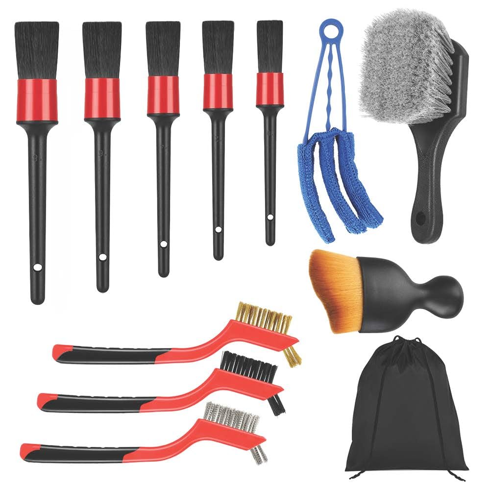 Aptleou Car Detailing Brush Set, 11Pcs Car Detailing Kit Includes Car Interior Detailing Brushes, Car Wheel & Tire Brush for Rim Cleaner, Car Cleaning Brush for Dust, Engine Brush, Air Vent Brush