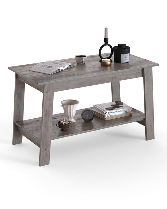 Coffee Table, Coffee Table for Living Room, Modern Farmhouse Coffee Table with Storage Shelf, 2-Tier Living Room Table Rectangular Center Table, Home Office Industrial Cocktail Tables, Grey