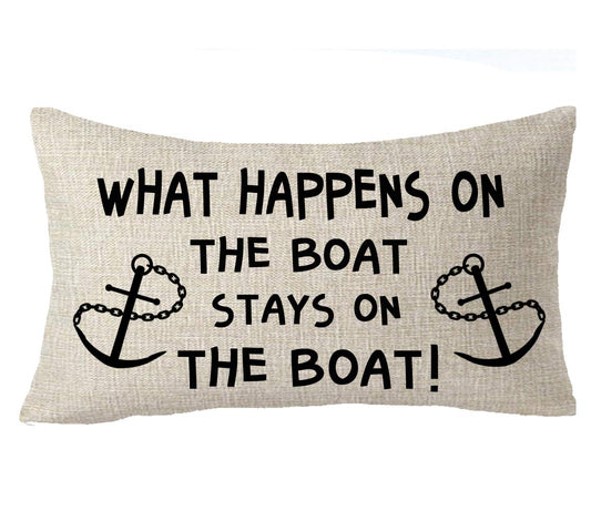 FELENIW What Happens On The Boat Stays On The Boat Anchor Throw Pillow Cover Cushion Case Cotton Linen Material Decorative 12x20 inches