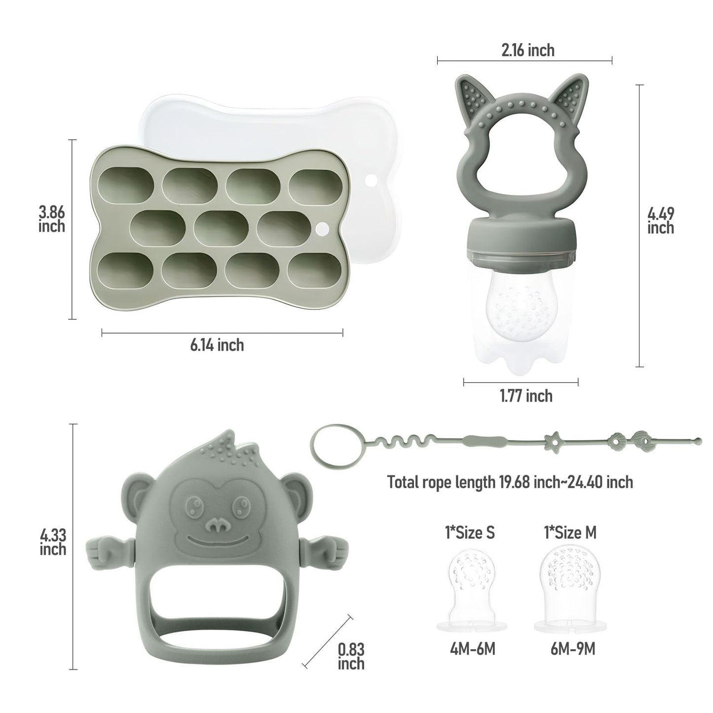 Baby Teething Relief Toys, Fruit/Food Feeder with Breastmilk Popsicle Molds & Teether Combo Food Grade Silicon for 6M+ Breastmilk Pops, Frozen Fruit, Teether Toys for Baby Gift(Green)