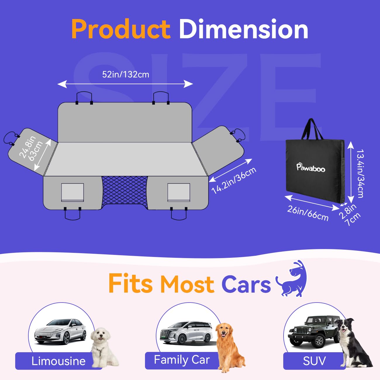 Pawaboo Dog Car Seat for Small Medium Large Dogs, Back Seat Extender for Dogs, Foldable Non-Slip Hard Bottom Pet Carseat, Hammock for Pet, All-Around Protection and Strong Support, Dark Black