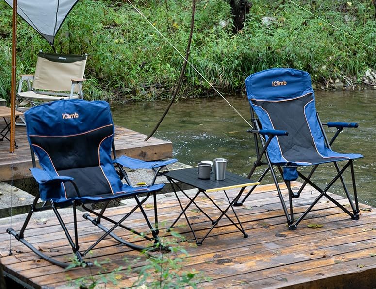 iClimb Padded Folding Rocking Chair Heavy Duty Camping Patio Porch Backyard Lawn Garden Balcony Rocker Indoor Outdoor with Carry Bag