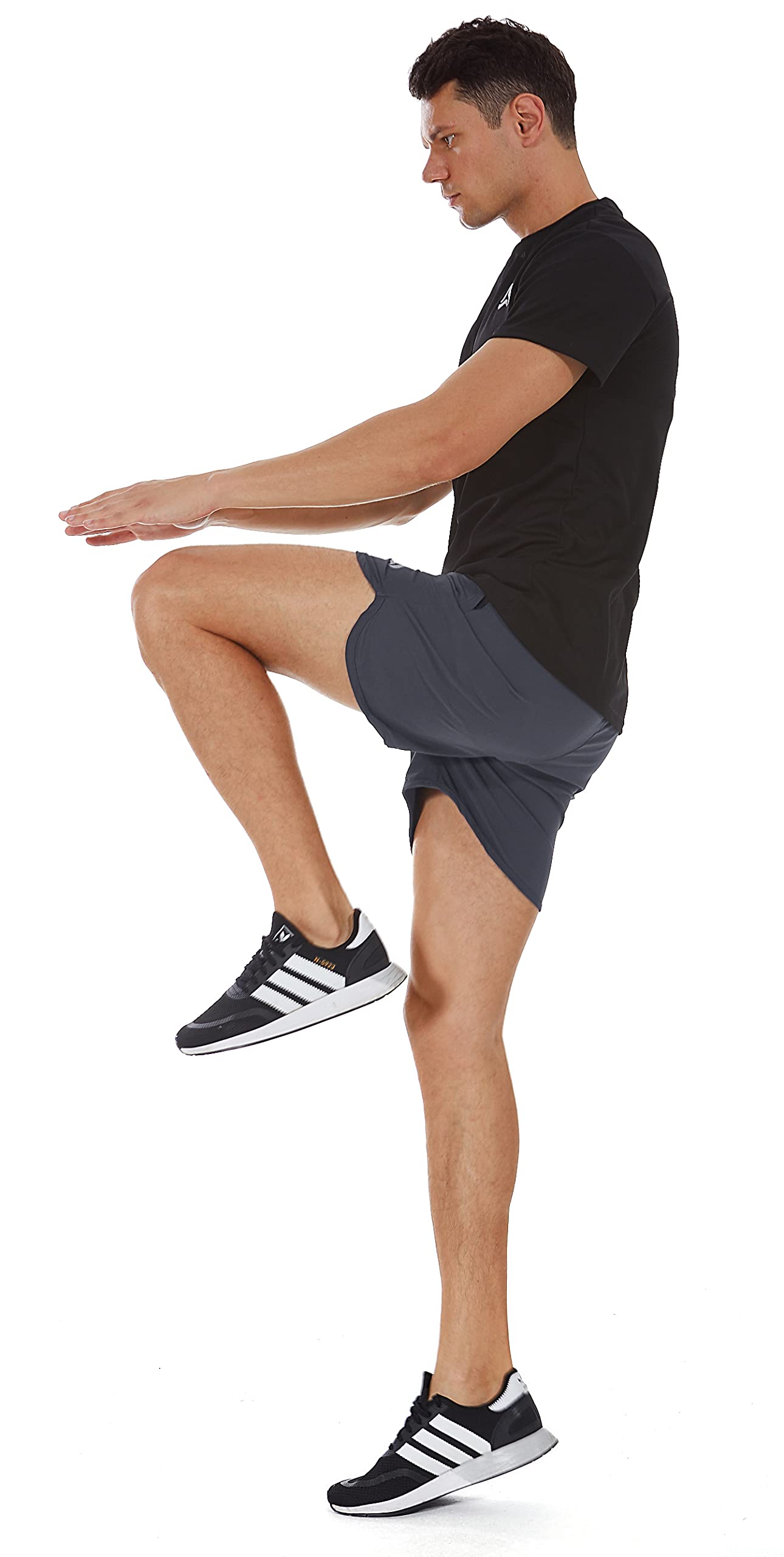 SILKWORLD Men's Running Stretch Quick Dry Shorts with Zipper Pockets, Dark Navy,Dark Grey,LightSeaGreen(Pack of 3)-2new, Large