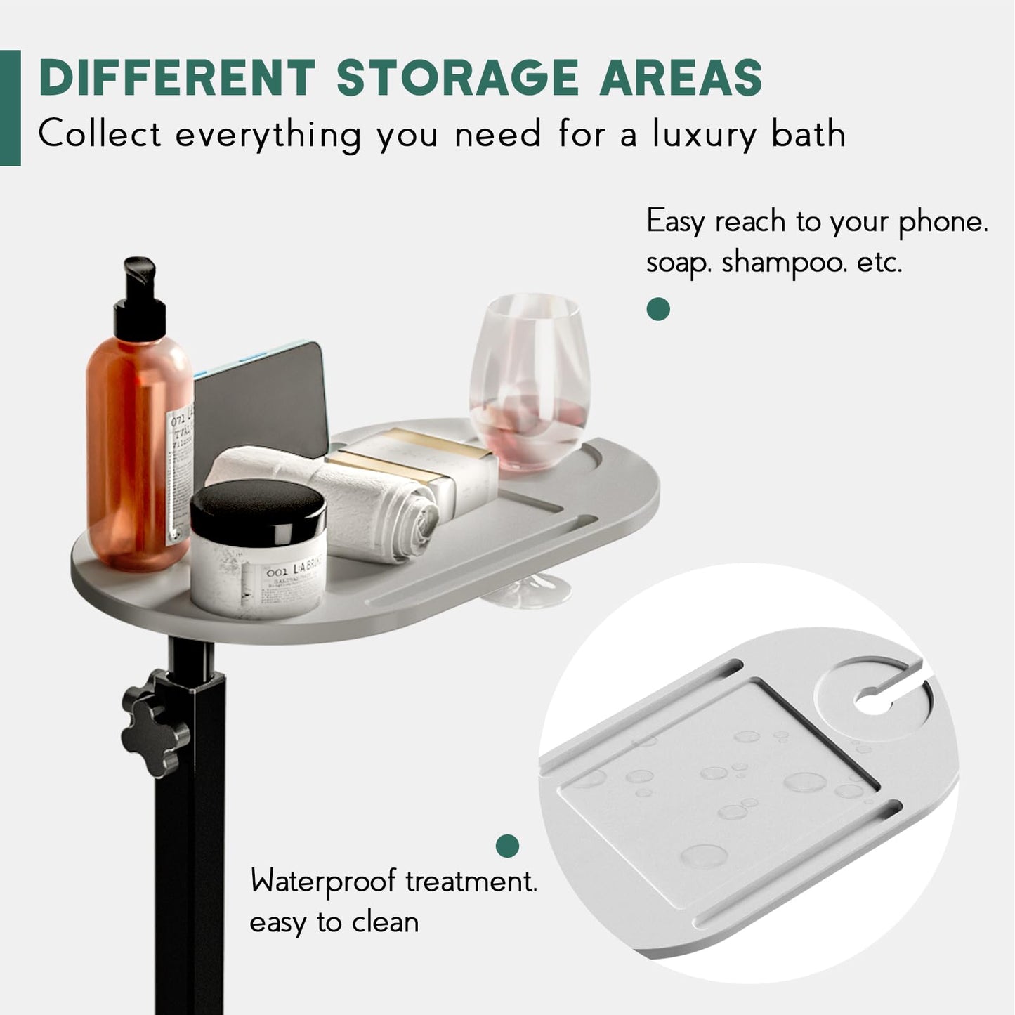 Yumkfoi Bamboo Bathtub Tray Table with Adjustable Height, Freestanding Bathtub Caddy for Tub Against Wall, Tub Organizer Suitable for Luxury Spa and House Warming - Patent Protected (Gray)