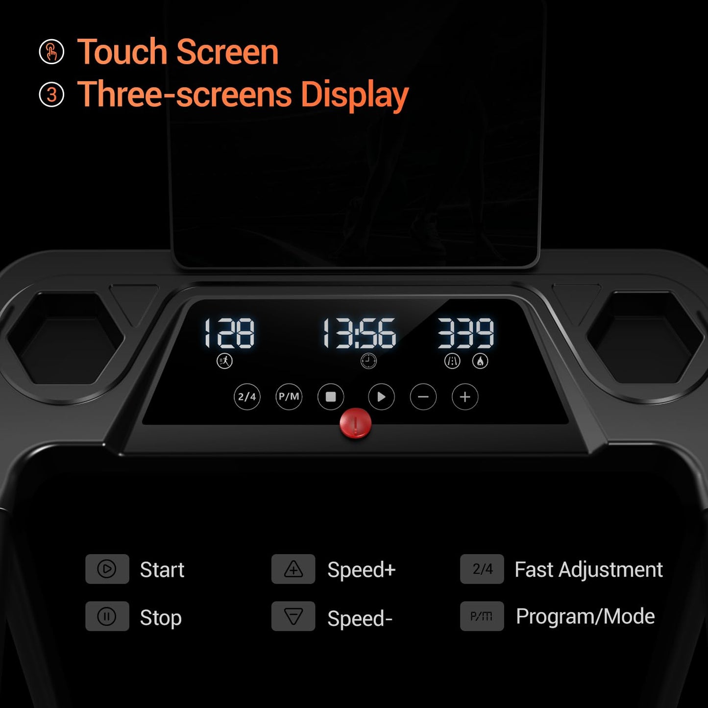 12% Incline Treadmill with Handle, 3-in-1 Portable Treadmills for Home and Office, Foldable Treadmills with 300 Lbs Weight Capacity, 3.0HP Quiet Walking Pad Treadmill, Three Touch Screen