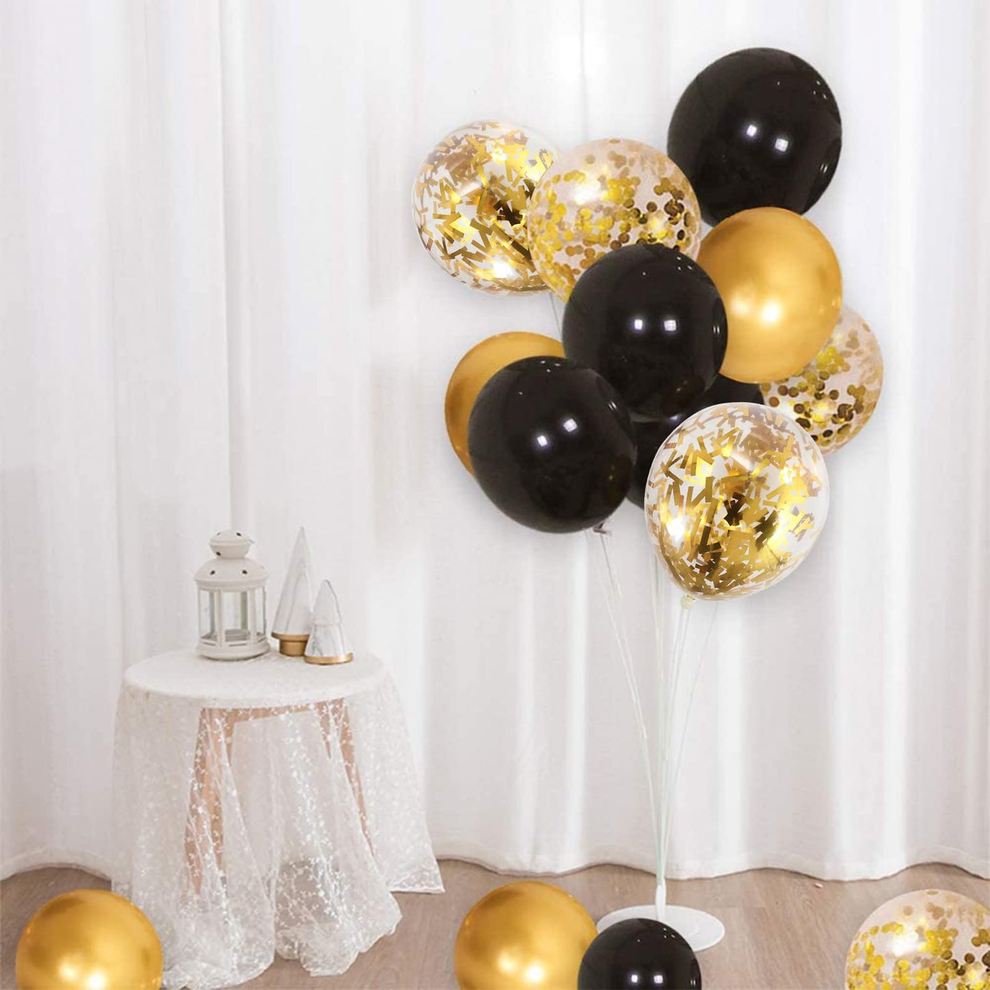 Balloons Black Gold, 60 Packs 12 Inch Black Metallic Chrome Gold Latex Balloons with Gold Confetti Balloon for Men Women Birthday Wedding Baby Shower Graduate Father's Day Anniversary Decorations