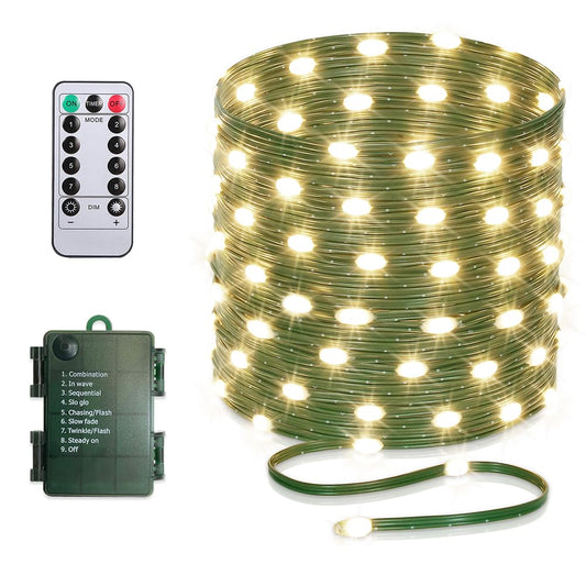 KepStars 33ft Battery Operated String Lights, 100 LED Fairy String Lights Battery Powered w/Remote & Timer for Indoor Outdoor Christmas Trees Wreath Decoration Bedroom Patio - Warm White