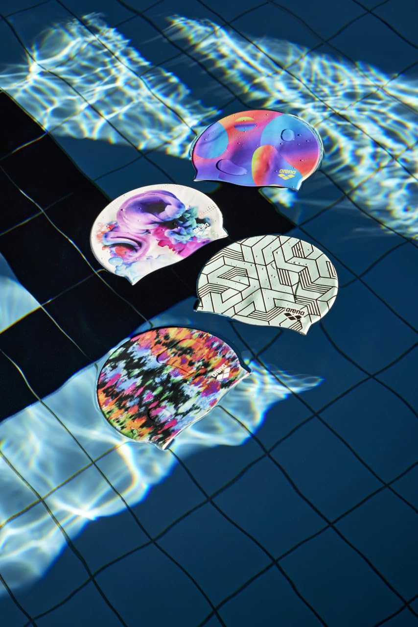 Arena Unisex Adult Poolish Molded Silicone Swim Cap for Training and Racing, One Size Fits Most, Pool Tiles/Blue