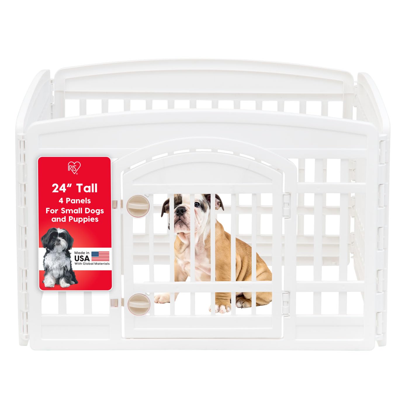 IRIS USA 24" 4-Panel Dog Playpen with Door, 35 x 35 x 24, Puppy Playpen, Dog Play Pen Indoors, Pet Fence, Small Pets, White