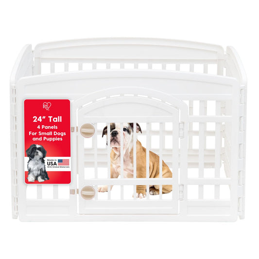 IRIS USA 24" 4-Panel Dog Playpen with Door, 35 x 35 x 24, Puppy Playpen, Dog Play Pen Indoors, Pet Fence, Small Pets, White