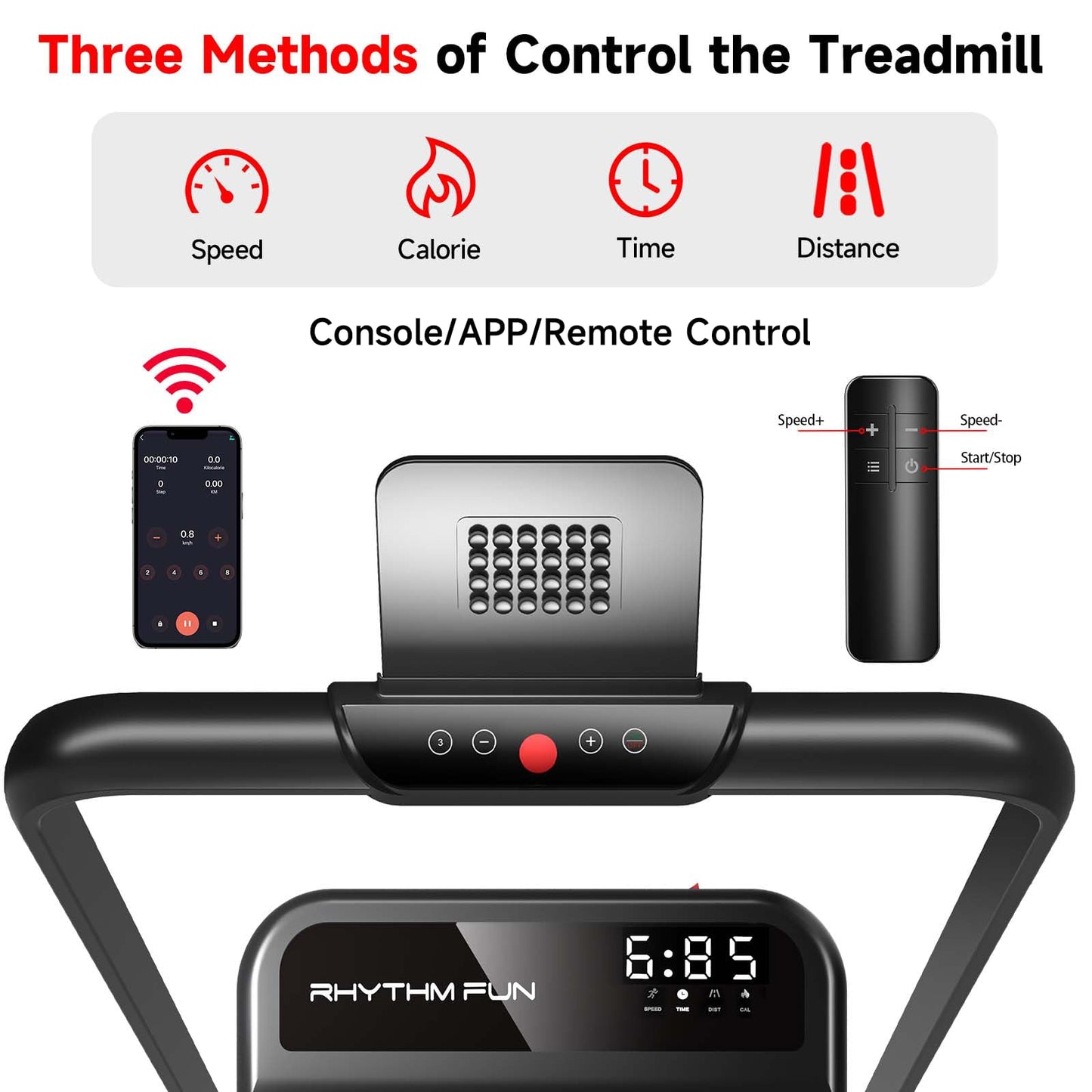 RHYTHM FUN Incline Foldable Treadmill, Walking Pad Treadmill with Incline, 300 lbs Portable Treadmills with Handles for Home Office Use, Under Desk Compact Walking pad with LED Display & APP