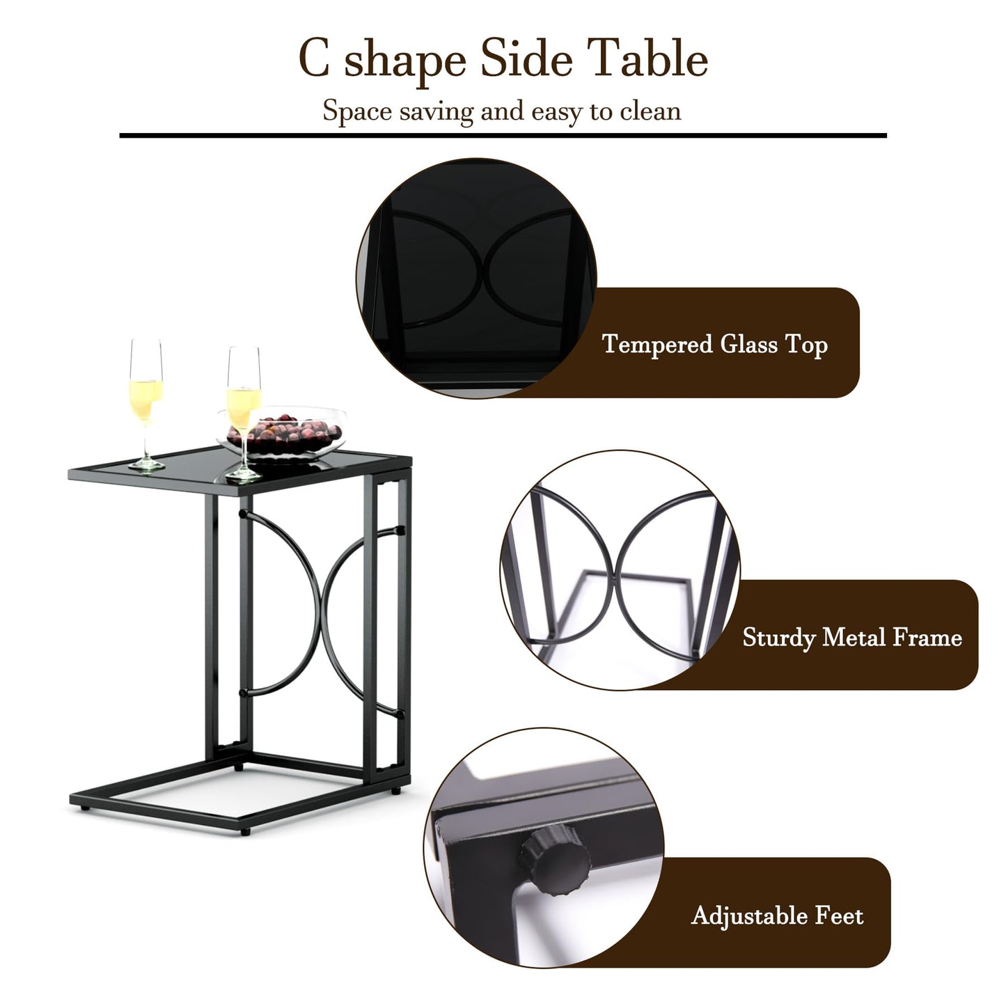 MAXXPRIME Outdoor Recliner Chair Set, Adjustable Patio Recliner with C Shaped Glass Top Side Table, Wicker Reclining Lounge Chairs, Rocking Chairs with Removable Cushions for Pool,Deck(Dark Gray)