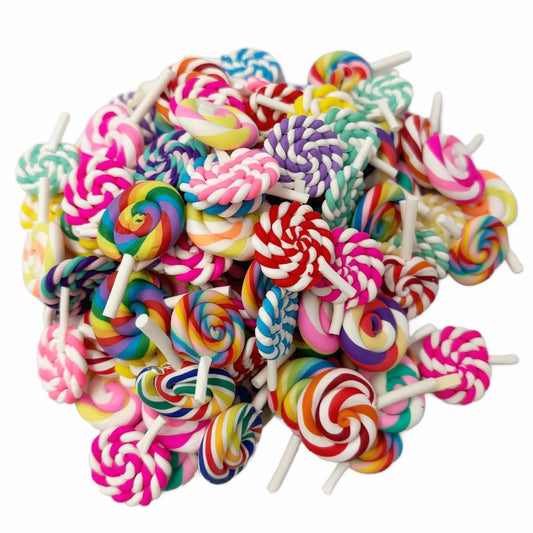 100pcs Slime Charms Resin Fake Candy Lollipop Charms Kawaii Cute Set Mixed Assorted Sweets Flatback Slime Beads Making Supplies for DIY Craft Making and Ornament Scrapbooking