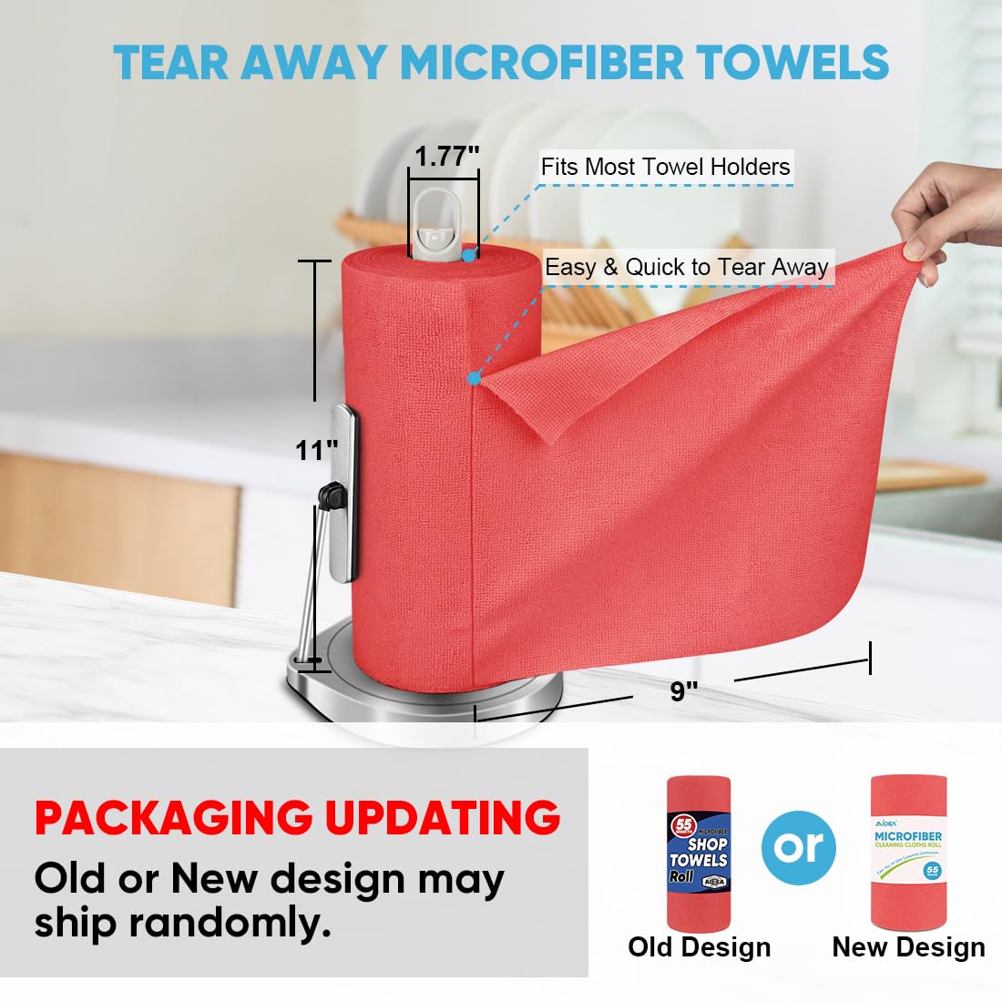 AIDEA Microfiber Cleaning Cloth, Shop Towels 55 Sheets, Micro Fiber Cloth for Cleaning Car, Red Shop Rags Cleaning Towels Reusable Paper Towels for Automotive, Mechanic, Workshops, Kitchen-11×9"