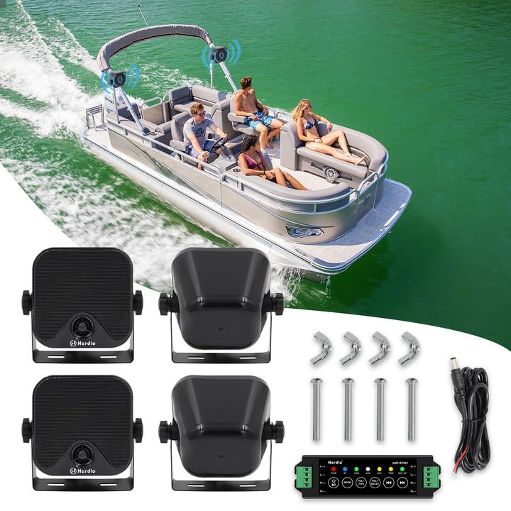 Herdio 4 Inch 240W Boat Marine Bluetooth Speakers Waterproof Outdoor Speakers for Golf Cart ATV UTV RZR Camper Tractor Boat Truck Jeep Courtyard Powersports,2 Pairs (Black)