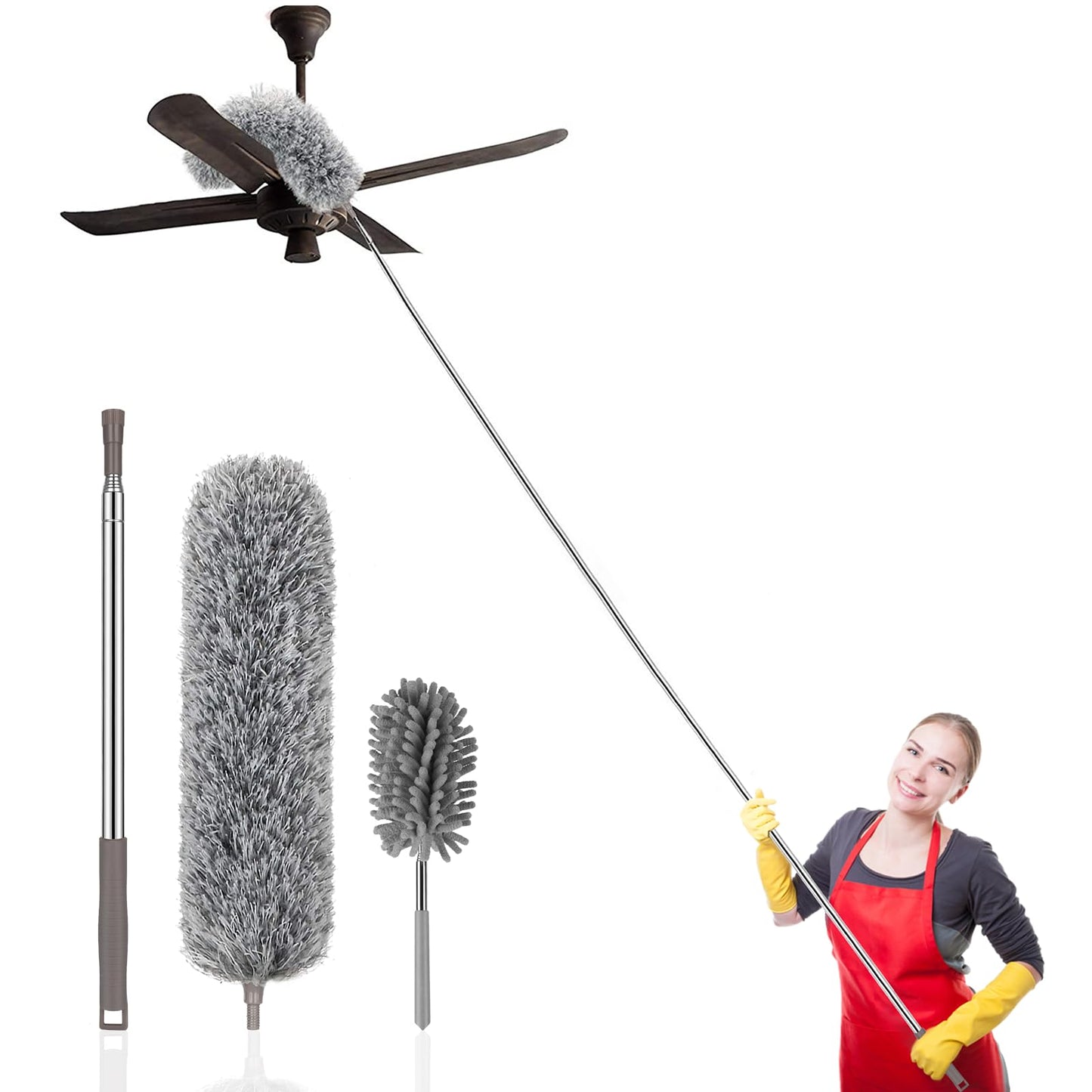 SetSail Extra-Long Dusters with Extension Pole 100-inch for Cleaning, Bendable Microfiber Head Washable Ceiling Fan Duster for High Ceilings, Furniture