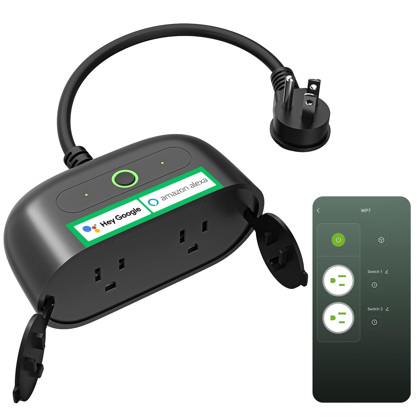 GHome Smart Outdoor Smart Plug, Smart Home Wi-Fi Outlet with 2 Sockets, IP64 Weather Resistance, Compatible with Alexa, Google Home & SmartThings, No Hub Required